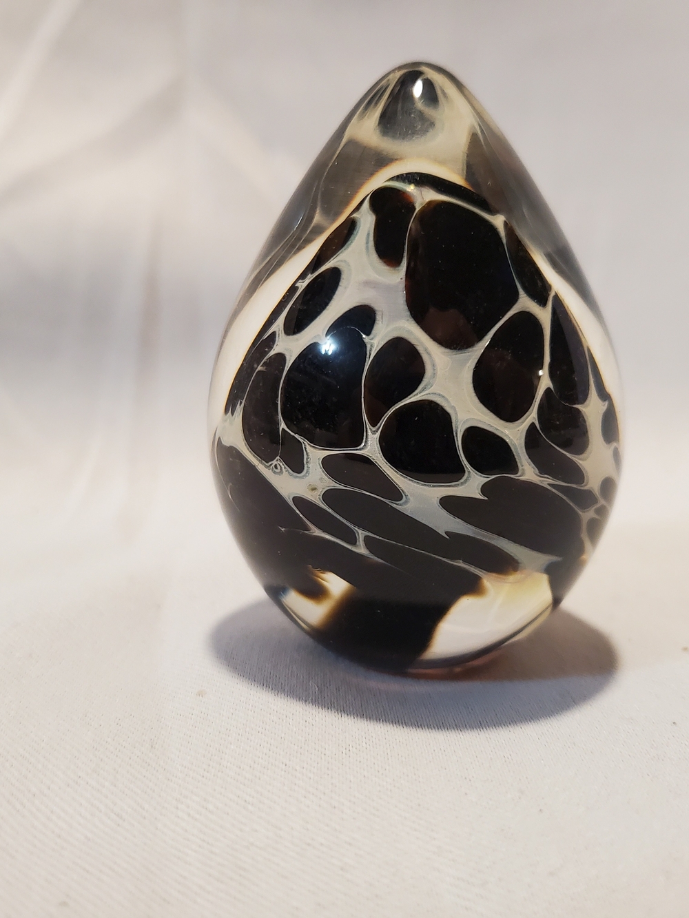 Signed  anton LGS 1986 Hand Blown Art Glass Egg Figurine Tortoiseshell Confetti